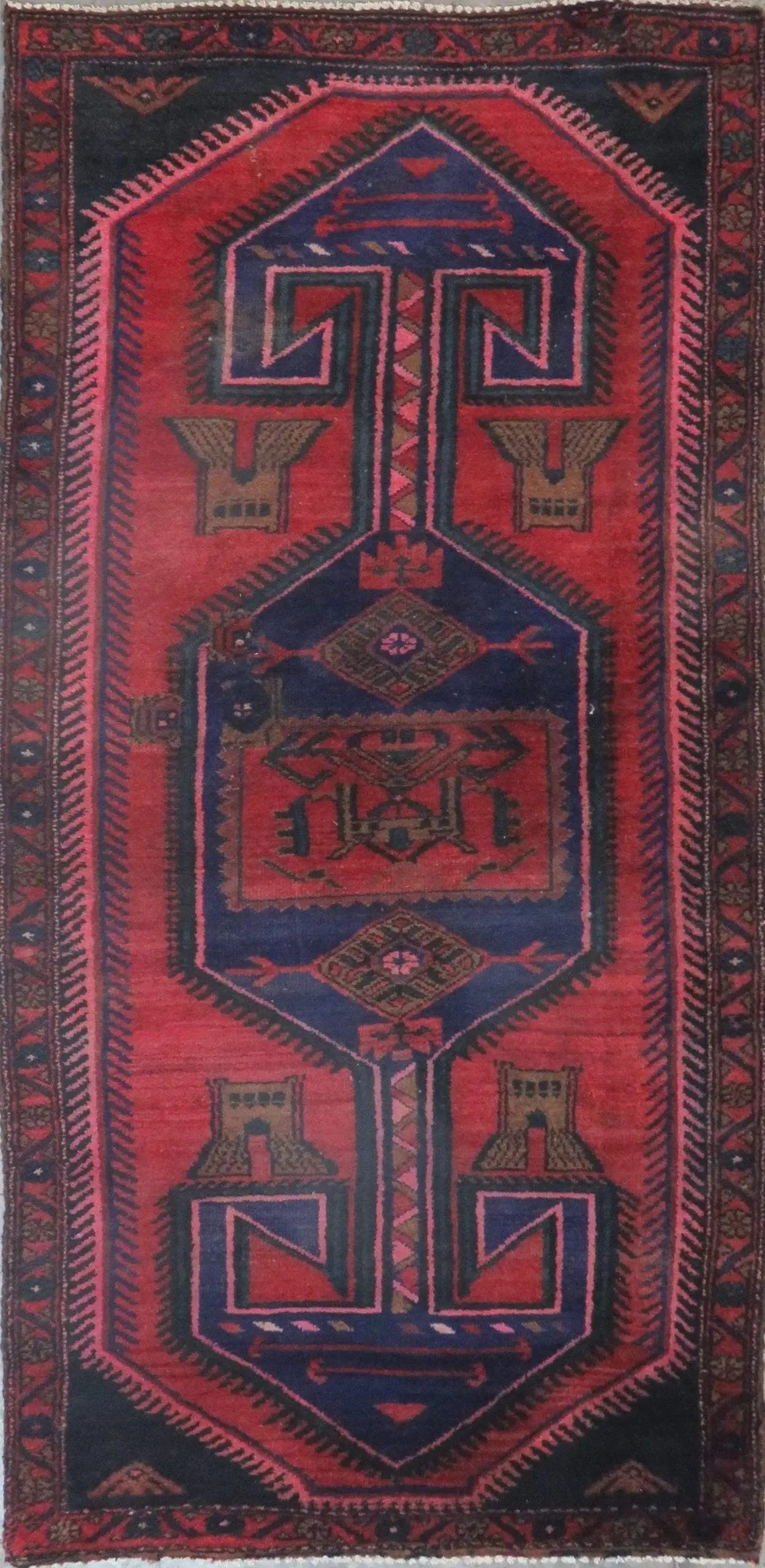 One Of The Kind Hand-Knotted Persian Wool Rug _ Luxurious Vintage Design, 6'9" x 3'5", Artisan Crafted